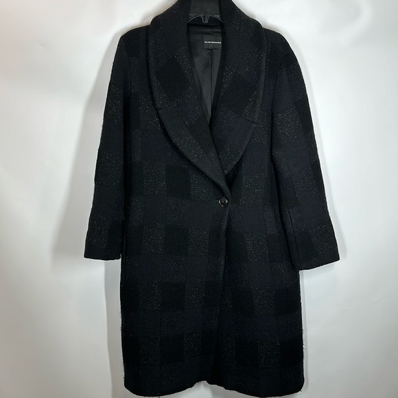 Club Monaco | Women’s Black Block Print Black Wool Coat Jacket - Picture 1 of 9